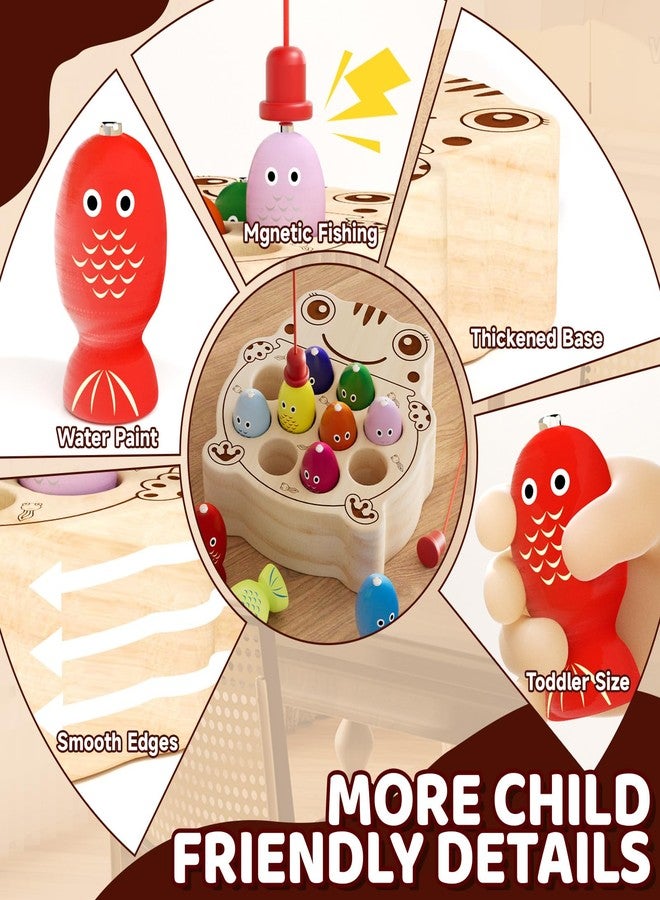 edutree Wooden Magnetic Fishing Game for Toddlers 1-3, Montessori Sensory Busy Board Fine Motor Skills Toys for 1 2 3 Years Old Boys Girls (Frog B-Fish Game) - Image 3